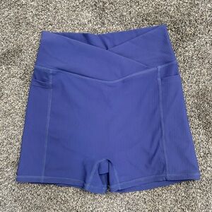 Halara Ribbed Knit High Waisted Crossover Biker Shorts with Pockets